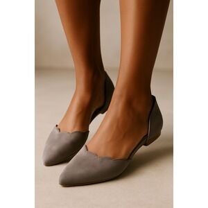 Pointed‎ Toe Flats Scalloped D'Orsay Slip On Shoes